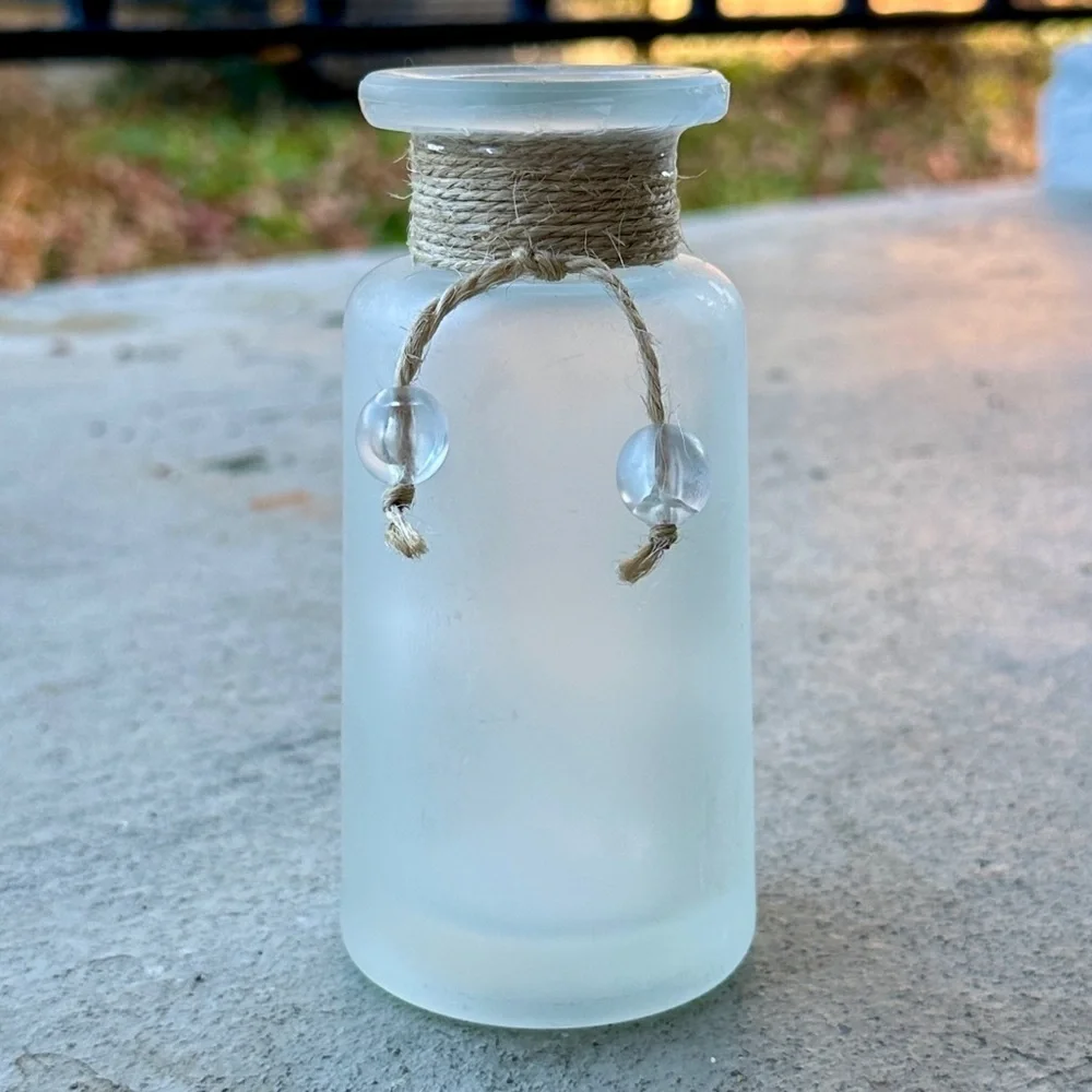 Frosted Glass Bud Vase with Jute Rope Accent